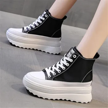 Yüksek Top Kadın Ayakkabı Hakiki Pleather Platformu Kama Gizli Topuk Fermuar Bahar Sonbahar Sıcak Kürk Kış Shooes Sneakers