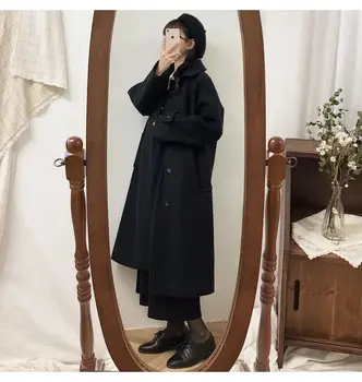 Yün Ceket kadın Orta uzunlukta Kış Yeni Kore Moda Siyah Uzun Ceket Kalınlaşmış kadın Kış Ceket Yün Ceket Parkas