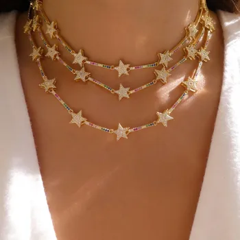 Yıldız BAR Link Zinciri Gerdanlık Bildirimi Kolye Kadınlar İçin Gökkuşağı Cz Bar noel hediyesi Yıldız Geometrik Basit moda takı