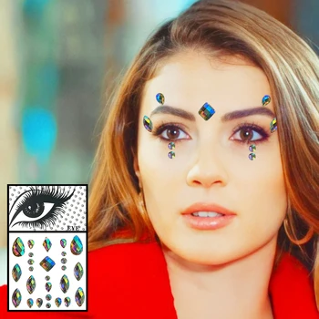 Yıldız Kalp Yüz Jewels Geçici Dövmeler Gözler Eyeliner Rhinestones Taşlar Makyaj Sticker Bling Kristaller Nokta Takı Festivali Rave