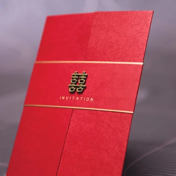Zarflar ile 25pcs Kırmızı Düğün Davetiyeleri Çin Zarif Lüks Düğün Davetiyesi Kartları