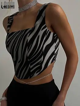 Zebra Baskı Kolsuz Y2K Kadın Kırpma Üst Korse Backless 2022 Yaz Kapalı Omuz Cami Seksi Tüp Tankı Üstleri Parti Kulübü elbise
