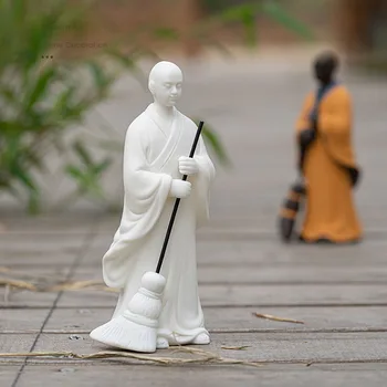 Zen Meditasyon Çin Tarzı Beyaz Porselen Mor Kum Şekil Süpürme Keşiş Çalışma Odası Süsleme Masaüstü Dekorasyon Peyzaj