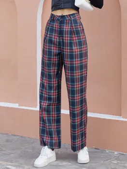 ZHISILAO Ekose kargo pantolon Kadınlar Casual Boy Gevşek Kafes Geniş Bacak Pantolon Ins Retro Harajuku Hip-Hop Tüm Maç Streetwear