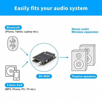 ZK-502C Bluetooth 5.0 Amplifikatör Kurulu 2 Kanal Mini Stereo Ses Alıcısı Kablosuz Yüksek Güç 3.5 Mm AUX Amp Modülü