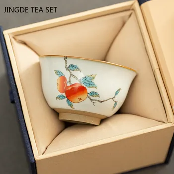 Çin Ru Fırın Seramik Çay Fincanı Ev Butik Çay Kase El Yapımı çay seti Aksesuarları Taşınabilir Ana Bardak çay masası Malzemeleri 90ml