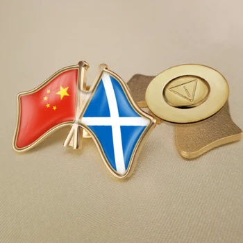 Çin ve İskoçya Çapraz Çift Dostluk Bayrakları Yaka İğneler Broş Rozetleri