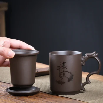 Çin Yixing Mor Kil Çay Fincanı Ham Cevher El Yapımı Ana Bardak Ev Drinkware Çin Teaware Malzemeleri Filtre ile