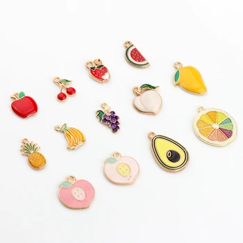 Çinko Alaşım Emaye Takılar Meyve Elma Çilek Muz Takılar 10 adet / grup DIY moda takı Yapımı İçin Parmak Aksesuarları
