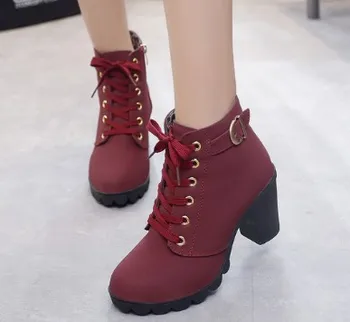 Çizmeler kadın ayakkabıları Kadın Moda Yüksek Topuk ayak bileği bağcığı Çizmeler Bayanlar Toka Platformu Suni deri ayakkabı bota feminina 2019