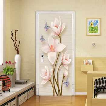 Çiçek Romantizm Duvar Kağıdı PVC 3D Kapı Sticker Su Geçirmez Çıkarılabilir ev kapısı Dekorasyon Posteri Duvar Ev sanatsal fresk Duvar Dekor