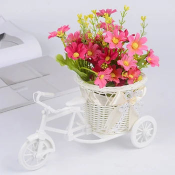 Çiçek Sepeti Şamandıra Vazo Bitki Standı Tutucu Üç Tekerlekli Bisiklet Tasarım Organizatör Pot Rattan Bisiklet Depolama Sepeti