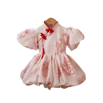 Çocuk elbise yaz Çin tarzı Cheongsam qipao vintage elbise çocuklar için Çiçek kız prenses tutu elbise bebek parti giysileri