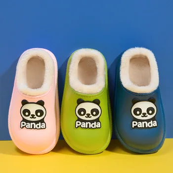 Çocuk Ev pamuk terlikler Kış Sevimli Panda Karikatür Erkek ve Kız Ev Kapalı kaymaz Zemin Su Geçirmez Bebek ayakkabıları