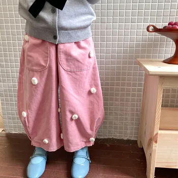 Çocuk Giyim Kız Pantolon 2022 İlkbahar Sonbahar Yeni Kore Gevşek Moda Tatlı Rahat Elastik Bel Genç Kızlar pembe pantolon