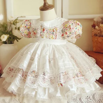 Çocuk giysileri İspanyol kız elbisesi yaz dantel elbise peri prenses Lolita bebek kız elbise 2-12 yıl doğum günü partisi kıyafeti