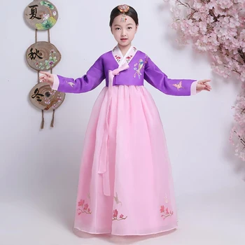 Çocuk Kore Hanbok Kostüm Kız Ulusal Dans Performansı Elbise Hanbok Vintage Orient Azınlık Hanbok Kostüm Cosplay Giyim