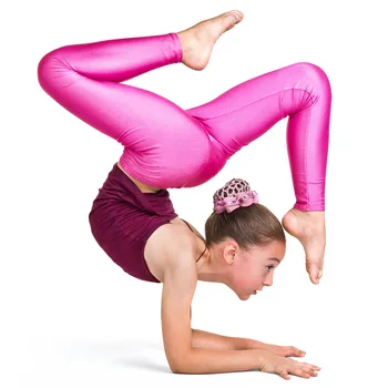 Çocuk Kız Parlak Metalik Katı dar pantolon Tayt Bale Paten Yoga Jimnastik Sahne Performansları Dans Kostümleri