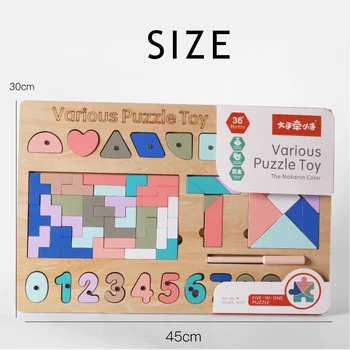 Çocuk Montessori Konsept Eğitim Ahşap DIY yap-boz Manyetik Tangram Dijital Renkli Grafik Bilişsel Baskı Oyuncaklar