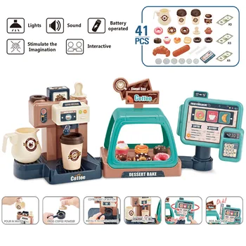 Çocuk Oyun Evi Eğitici Oyuncaklar Mini Mutfak Simülasyon Gıda Dondurma Çörek Süpermarket Kahve Makinesi Seti Çocuklar için Hediye