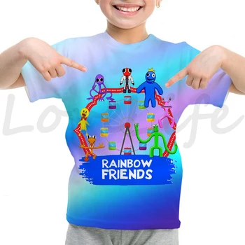 Çocuk Oyunu Gökkuşağı Arkadaşlar T-shirt Kız Erkek Giysileri Yaz Kısa Kollu 3D Tshirt Karikatür Tee Üstleri Anime T-Shirt Camiseta