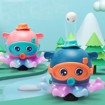 Çocuk sevimli ve eğlenceli elektrikli ahtapot sprey üfleme yüzen top oyuncak müzik Pet ışık karikatür oyuncak yüzen top hediye
