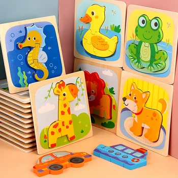 Çocuklar için ahşap Oyuncaklar Montessori Materyalleri Jigsaw Kurulu Eğitici Yürümeye Başlayan Ahşap Bulmaca Karikatür Ördek bebek oyuncakları 0-12 Ay