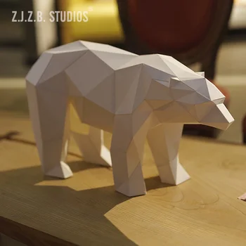 Önceden kesilmiş Z. J. Z. B Beyaz Kutup Ayısı Hayvan Kağıt Modeli 3D Dekorasyon, Düşük Poli Papercraft, el yapımı DIY Origami Yetişkin Zanaat RTY139
