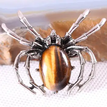 Örümcek Broş Doğal Taş Kaplan gözü Boncuk Kolye Erkekler Kadınlar için DIY Takı Yapımı 1 Adet K701