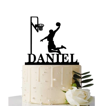 Özel Basketbol Tema Adı Akrilik Doğum Günü Pastası Topper Spor Stil Kişiselleştirilmiş Dunk Takım Adı Parti Kek Toppers Dekorasyon
