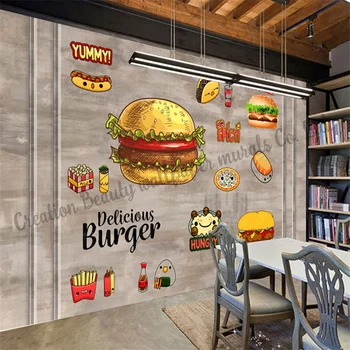 Özel Burger Fast Food Duvar Kağıdı Endüstriyel Dekorasyon Duvar Restoran Snack Bar Arka Plan Duvar Papel De Parede Papel Tapiz