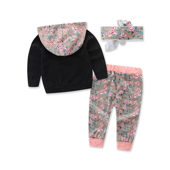 Üst ve Üst Bebek Giyim Setleri 2017 Kış Spor Çiçek Kapüşonlu Üstleri Pantolon Bandı Newbron Kızlar 3 ADET Set Bebek Kız Giysileri