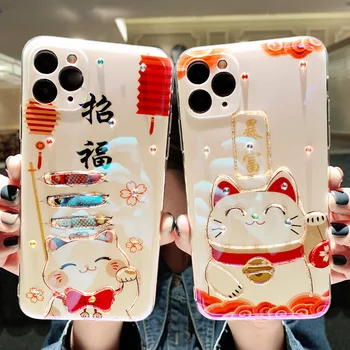 Şanslı Kedi Japon Karikatür Yumuşak Telefon Kılıfı İçin iPhone 14 11 12 13 Pro Max XS Max XR X Artı Tam Lens Koruma Kılıfı Arka Kapak
