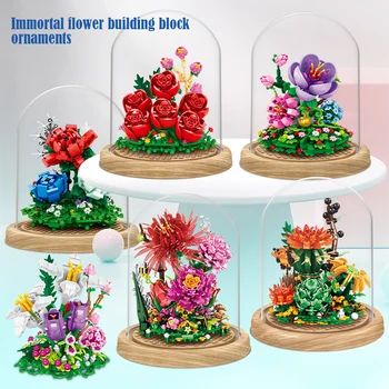 Şehir Mini Ölümsüz Çiçek Süsleme Modeli Yapı Taşları Arkadaşlar Gül Ev Dekorasyon DIY Tuğla Oyuncaklar Kız Çocuk Hediye