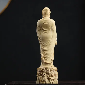 Şimşir 20cm Amitabha Buda Heykel Ahşap Oyma Sakyamuni Heykeli İbadet Ev Dekor