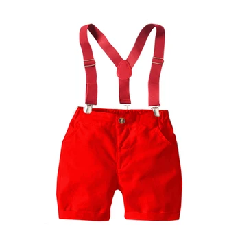Şort 3-24 Ay Erkek Bebek Yenidoğan Moda Kırmızı +Yeşil Şort Askı İle 2 ADET Takım Elbise Doğum Günü Partisi İçin Rahat Kıyafet