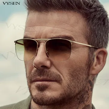 2023 Moda Kare Güneş Gözlüğü Erkekler Kadınlar İçin Lüks Marka Metal David Beckham Tarzı güneş gözlüğü Erkek Çift Kiriş Oyma Tonları
