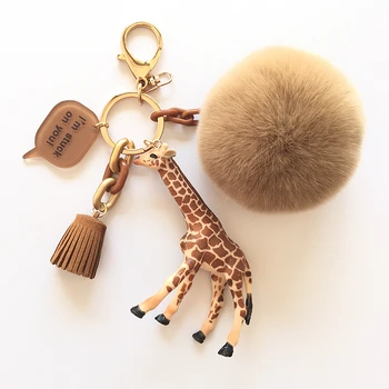El yapımı hayvan anahtarlık sevimli reçine zürafa zebra kutup ayısı saç topu pom pom çanta anahtarlığı kolye anahtarlık kolye küçük hediye